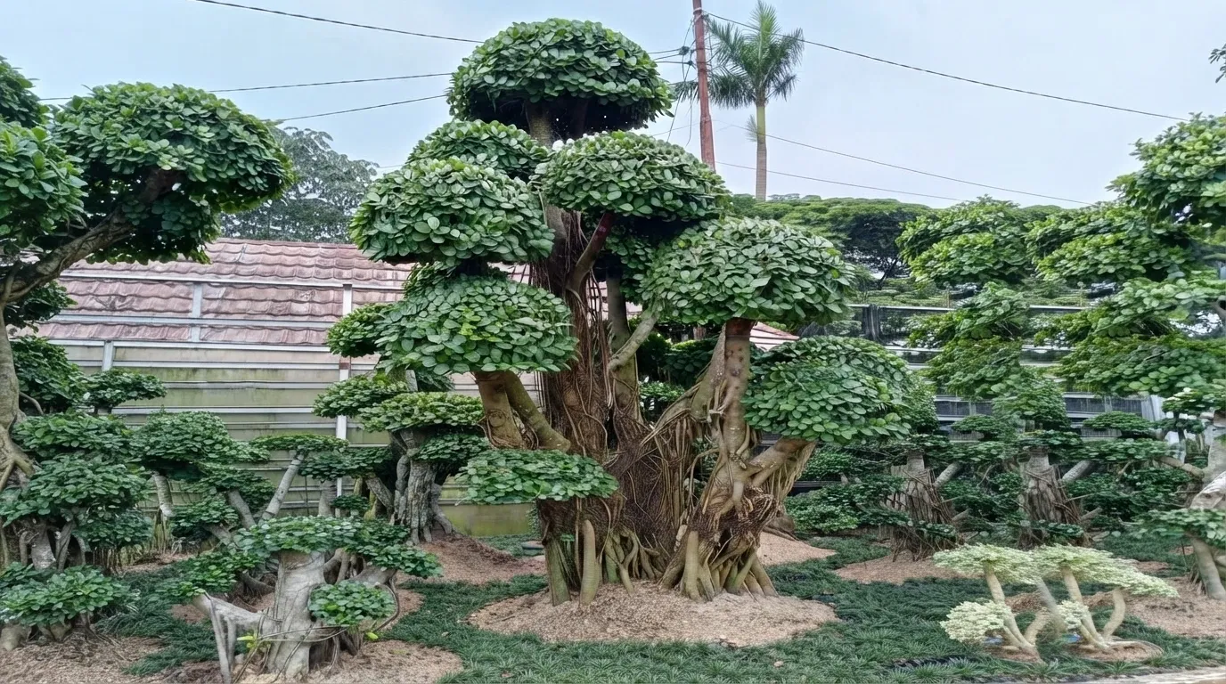 Pohon topiary berbentuk payung bertingkat